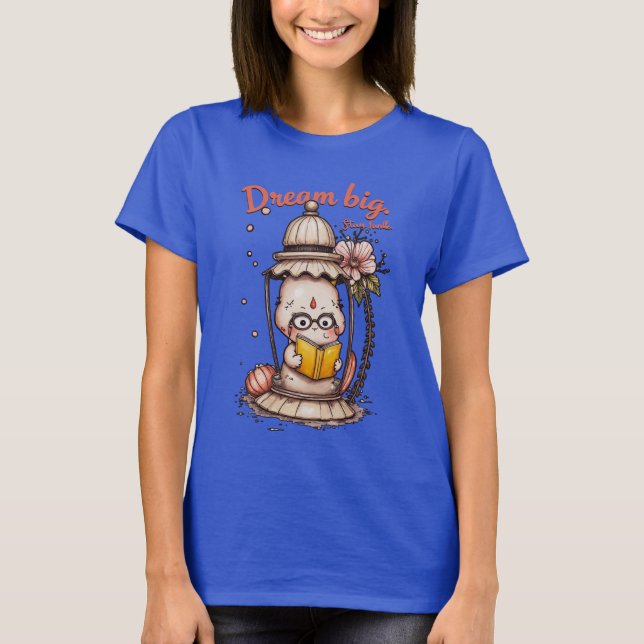 Whimsical Reading Buddha Lantern Design T-Shirt (Front)