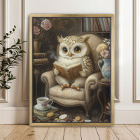 Whimsical Reading Owl Book Lover Art Print