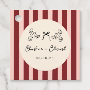 Whimsical Red and Blush Pink Striped Wedding Favour Tags