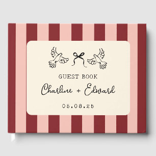 Whimsical Red and Blush Pink Striped Wedding Guest Book