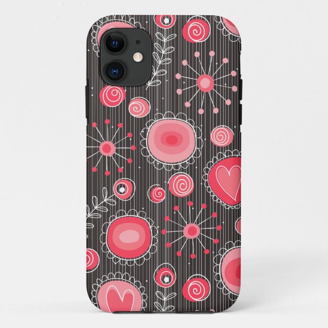 Whimsical red and grey hearts and flowers floral Case-Mate iPhone case (Back)