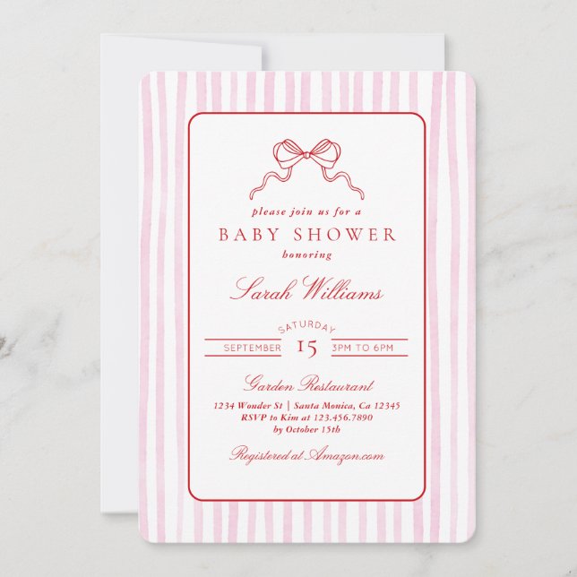 Whimsical red and pink Baby Shower Girl Invitation (Front)