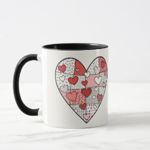 Whimsical Red and Pink Patchwork Heart Collage Art Mug