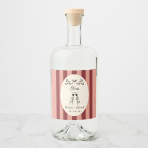 Whimsical Red and Pink Striped Wedding  Liquor Bottle Label