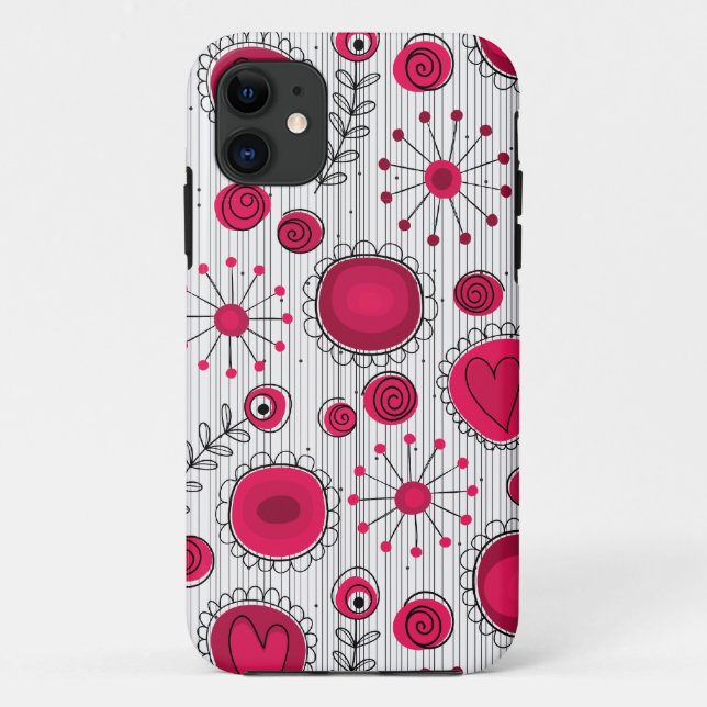 Whimsical red and white hearts and flowers floral Case-Mate iPhone case (Back)