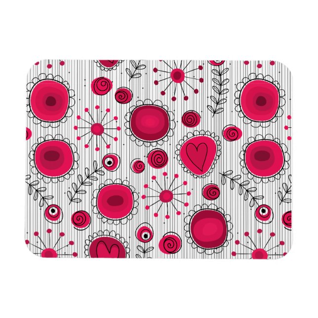 Whimsical red and white hearts and flowers floral magnet (Horizontal)