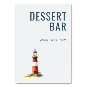 Whimsical Red and White Lighthouse Watercolor Table Number