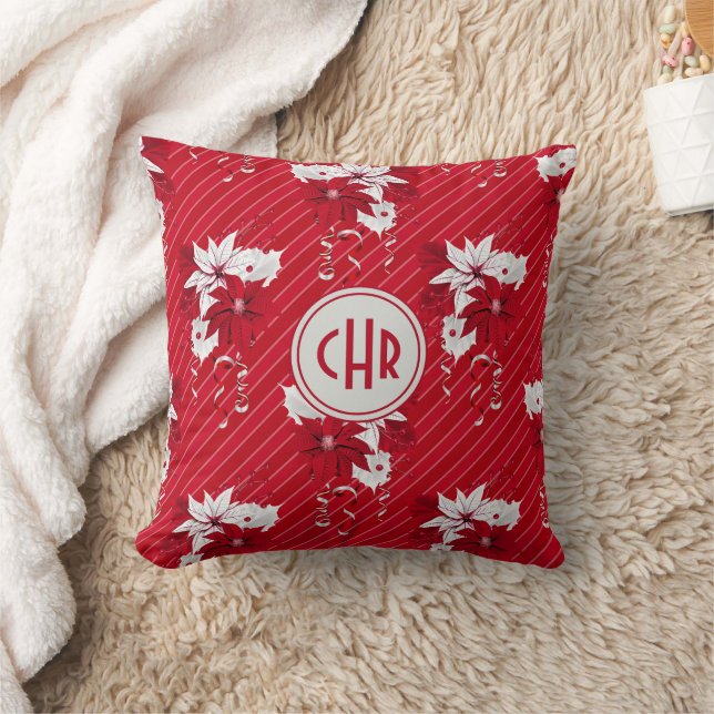 Whimsical Red and White Poinsettia Pattern Cushion (Blanket)