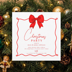 Whimsical Red Bow Christmas Holiday Party Invitation