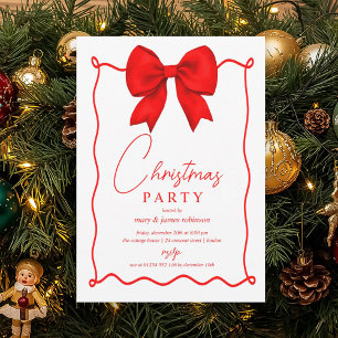 Whimsical Red Bow Christmas Holiday Party Invitation