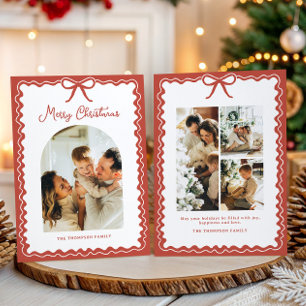 Whimsical Red Bow Christmas Photo Collage Holiday Card