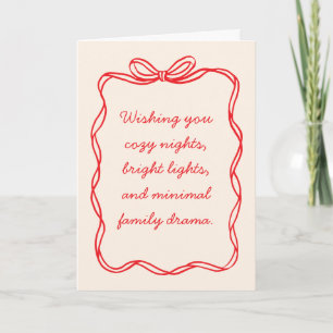 Whimsical Red Bow Funny Non-Photo Christmas Chaos Holiday Card