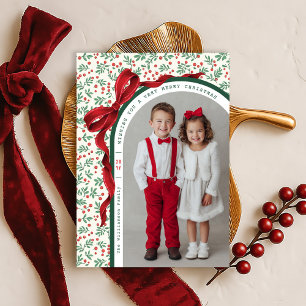 Whimsical Red Bow Ribbon Christmas Holiday Photo
