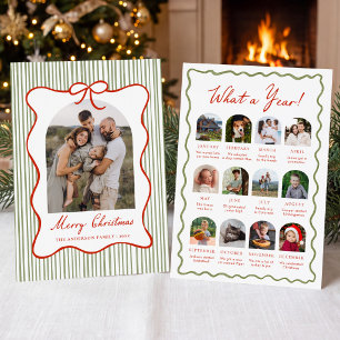 Whimsical Red Bow Year in Review Christmas Photo Holiday Card