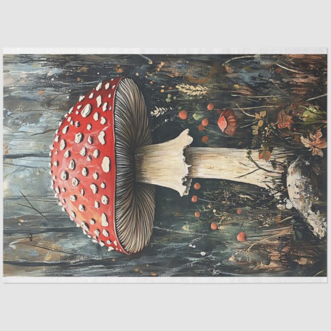 Whimsical Red Cap Mushroom Illustration Tissue Paper (Front)