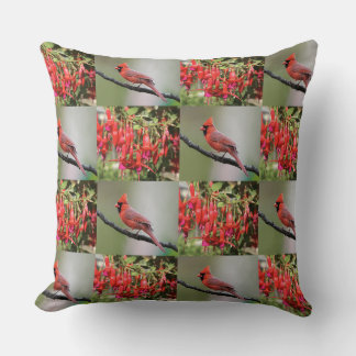 Whimsical Red Cardinal and Fuchsia Pattern Cushion