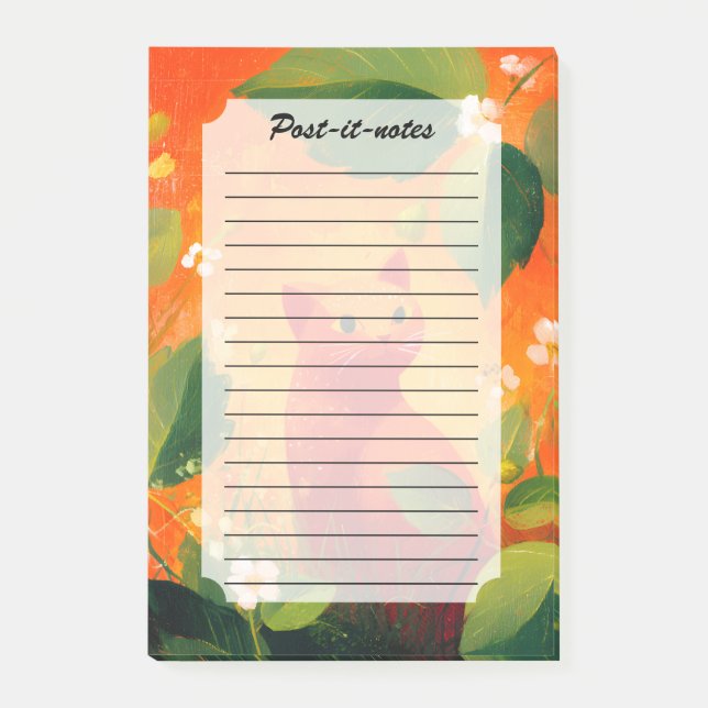 Whimsical Red Cat Wildflower Garden Post-it Notes (Front)