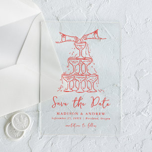 Whimsical Red Champagne Tower Save the Date Acrylic Invitations