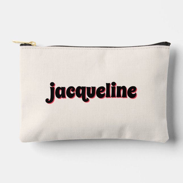 Whimsical Red Cherry Shadow Lettering Luxe Makeup Accessory Pouch (Front)