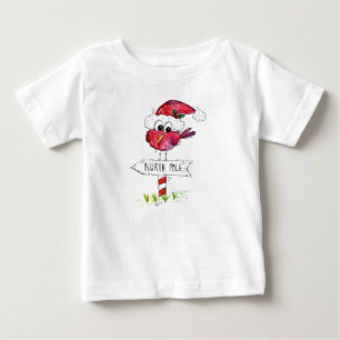 Whimsical Red Christmas Bird Baby T-Shirt