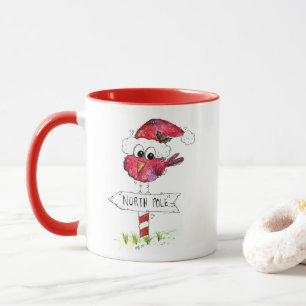 Whimsical Red Christmas Bird Mug
