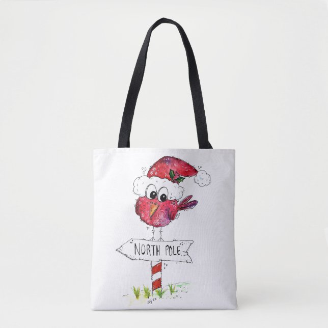 Whimsical Red Christmas Bird Tote Bag (Front)
