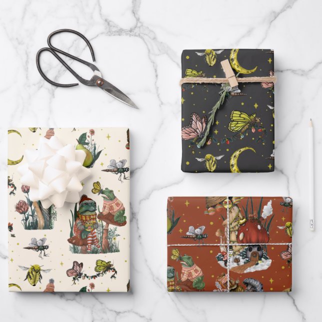 Whimsical Red Christmas Mushroom Pattern  Wrapping Wrapping Paper Sheet (Front)