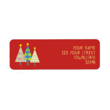 Whimsical Red Christmas Tree Address