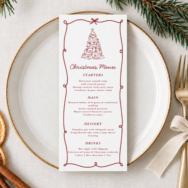 Whimsical Red Christmas Tree Dinner Menu (Creator Uploaded)