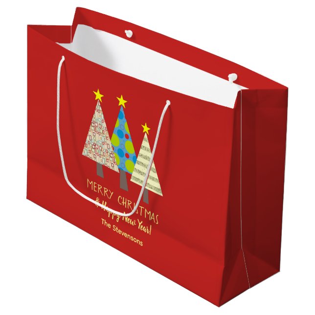 Whimsical Red Christmas Tree Large Gift Bag (Front Angled)