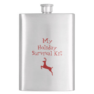 Whimsical Red Deer My Holiday Survival Kit Hip Flask