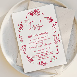 Whimsical Red Drawn Farmer Market Bridal Shower Invitation