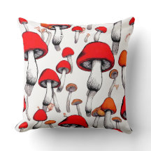 WHIMSICAL RED FLOATING MUSHROOMS DIGITAL ART