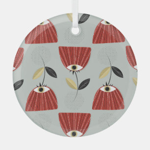 Whimsical Red Floral Arrangement Glass Tree Decoration