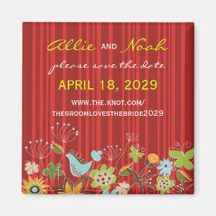 Whimsical Red Floral Garden Save The Date Magnet