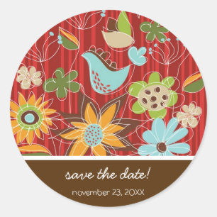 Whimsical Red Floral Garden Summer Wedding Sticker
