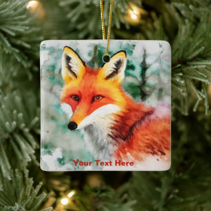 Whimsical Red Fox Ceramic Ornament