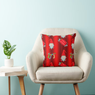 Whimsical Red Gnomes Christmas Cushion