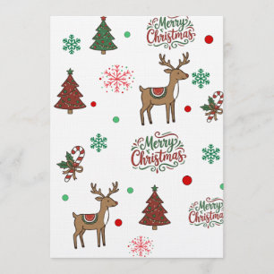 Whimsical Red & Green Christmas Tree & Deer Card