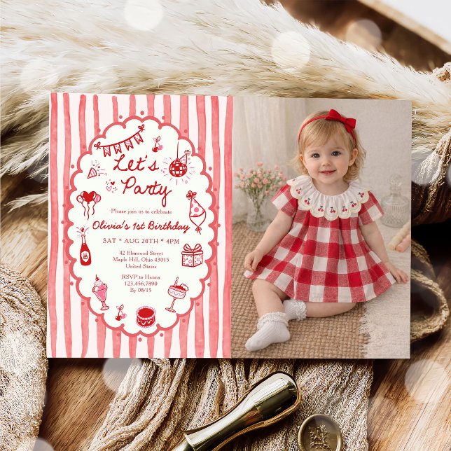 Whimsical Red Hand-Drawn Birthday Party Invitation (Creator Uploaded)