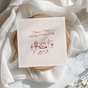 Whimsical Red Hand Drawn Christmas Dinner Party  Napkin