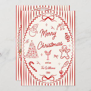 Whimsical Red Hand Drawn Doodles Christmas Photo  Holiday Card