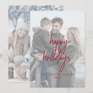 Whimsical Red Happy Holidays 2 Vertical Photos Holiday Card