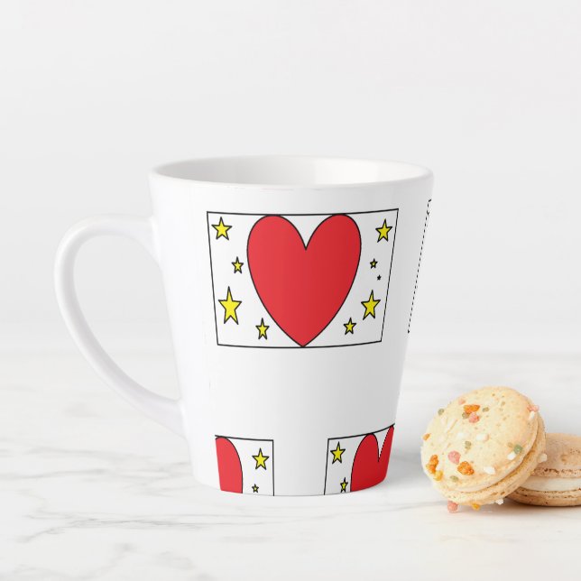 Whimsical Red Heart and Gold Stars Latte Mug (In Situ)