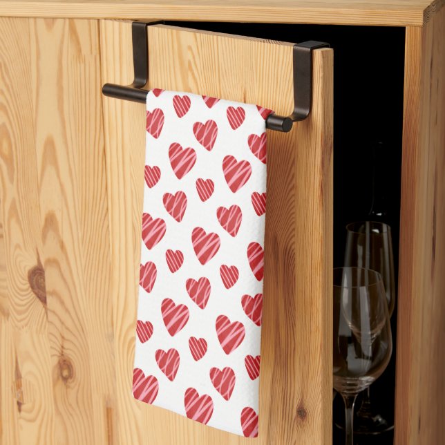 Whimsical Red Hearts Valentine's Day Tea Towel (Thirds Fold)