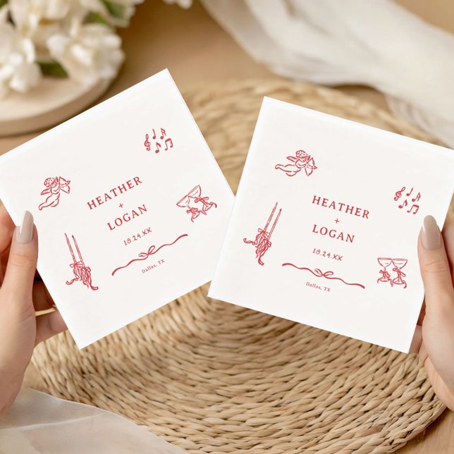 Whimsical Red Let's Toast Engagement Party Napkin (Creator Uploaded)