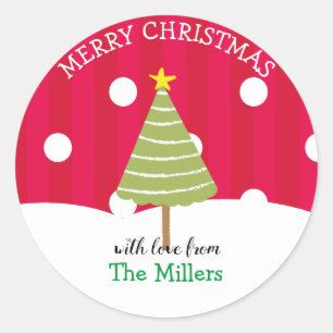 Whimsical Red Merry Christmas Tree Classic Round Sticker