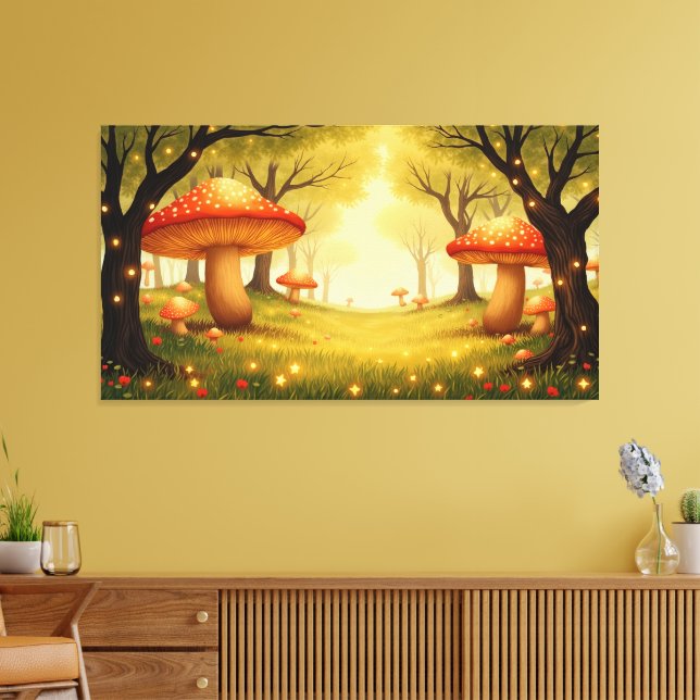 Whimsical Red Mushroom Forest Wall Art (Insitu(LivingRoom))