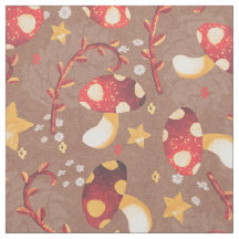 Whimsical Red Mushrooms and Yellow Stars on Brown