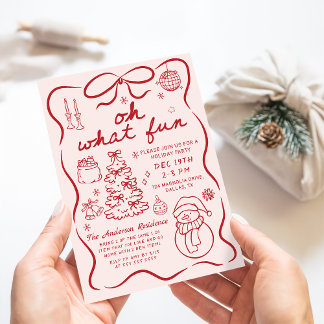 Whimsical Red Oh What Fun Christmas Party Invitation